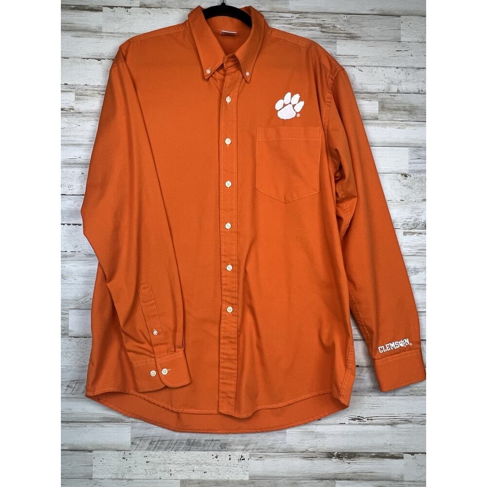 Clemson Tigers Mens Shirt Large Long Sleeve Orange Button Down
